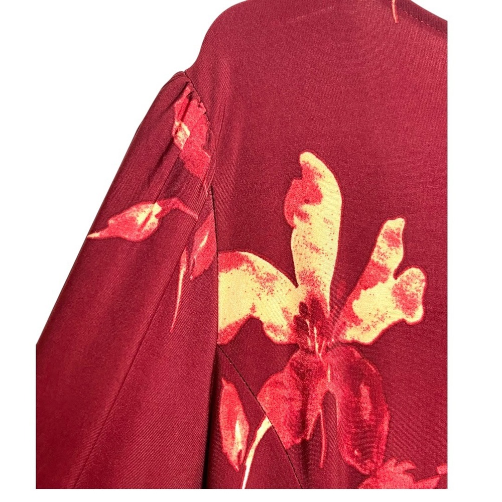 Susan Graver Floral Midi Dress‎ Womens XL Burgundy Velvet Trim Lace Cuff - Picture 10 of 14